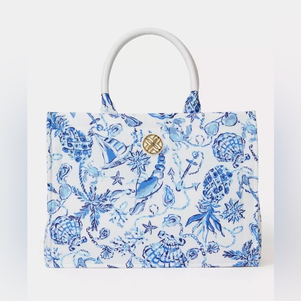Lilly Pulitzer Adair Tote Resort White Barefoot Beachcombers - Picture 10 of 11